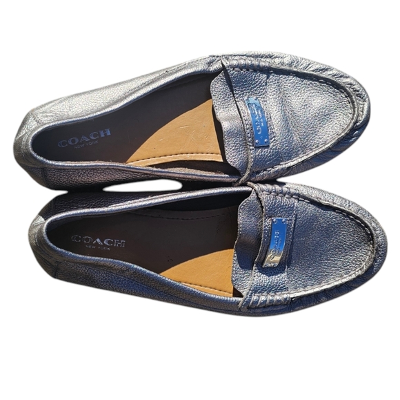 Coach Odette Women's Solid Mettalic Gray Leather Driver Loafers Sz 8.5B - Picture 3 of 6